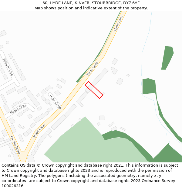 60, HYDE LANE, KINVER, STOURBRIDGE, DY7 6AF: Location map and indicative extent of plot