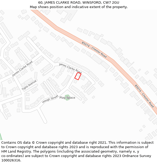 60, JAMES CLARKE ROAD, WINSFORD, CW7 2GU: Location map and indicative extent of plot