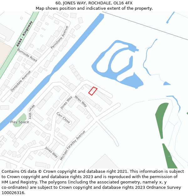60, JONES WAY, ROCHDALE, OL16 4FX: Location map and indicative extent of plot