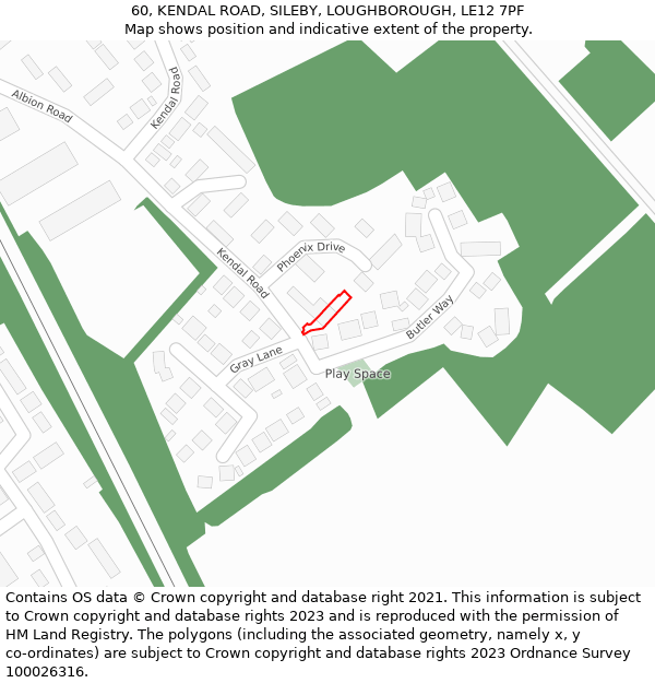 60, KENDAL ROAD, SILEBY, LOUGHBOROUGH, LE12 7PF: Location map and indicative extent of plot