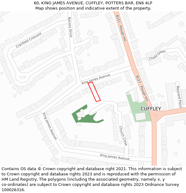 60, KING JAMES AVENUE, CUFFLEY, POTTERS BAR, EN6 4LP: Location map and indicative extent of plot