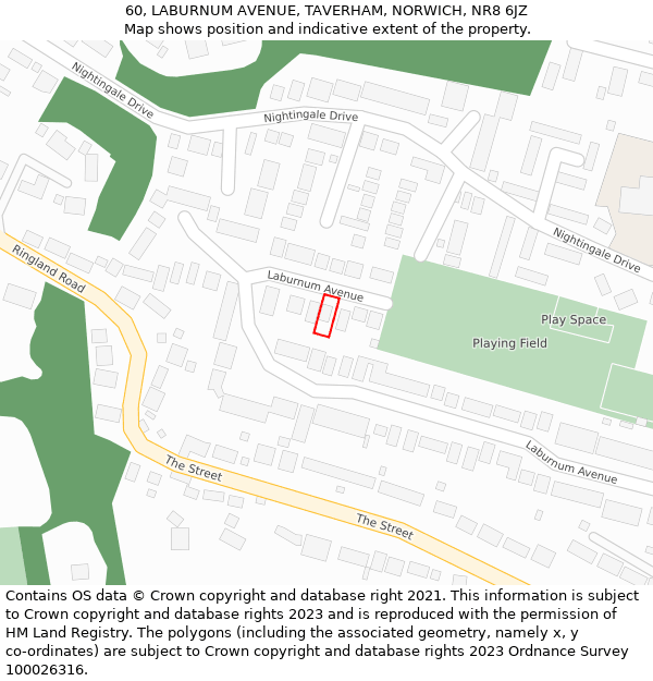 60, LABURNUM AVENUE, TAVERHAM, NORWICH, NR8 6JZ: Location map and indicative extent of plot