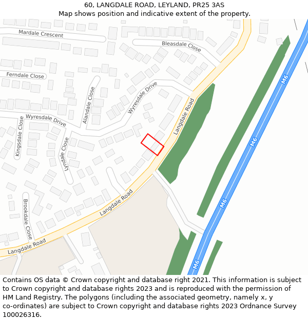 60, LANGDALE ROAD, LEYLAND, PR25 3AS: Location map and indicative extent of plot