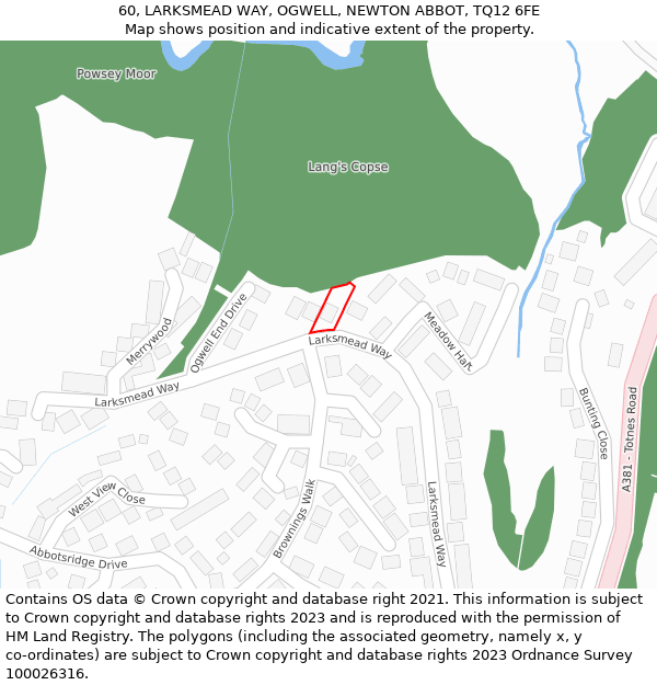 60, LARKSMEAD WAY, OGWELL, NEWTON ABBOT, TQ12 6FE: Location map and indicative extent of plot