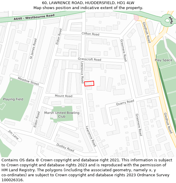 60, LAWRENCE ROAD, HUDDERSFIELD, HD1 4LW: Location map and indicative extent of plot