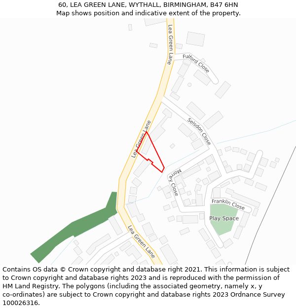 60, LEA GREEN LANE, WYTHALL, BIRMINGHAM, B47 6HN: Location map and indicative extent of plot