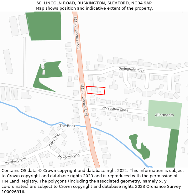 60, LINCOLN ROAD, RUSKINGTON, SLEAFORD, NG34 9AP: Location map and indicative extent of plot