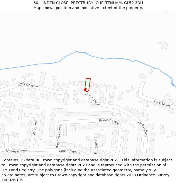 60, LINDEN CLOSE, PRESTBURY, CHELTENHAM, GL52 3DU: Location map and indicative extent of plot