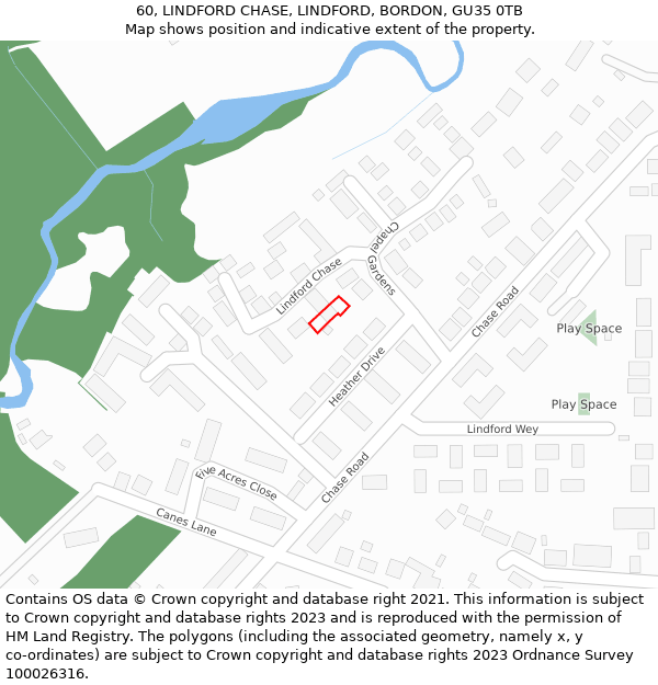 60, LINDFORD CHASE, LINDFORD, BORDON, GU35 0TB: Location map and indicative extent of plot