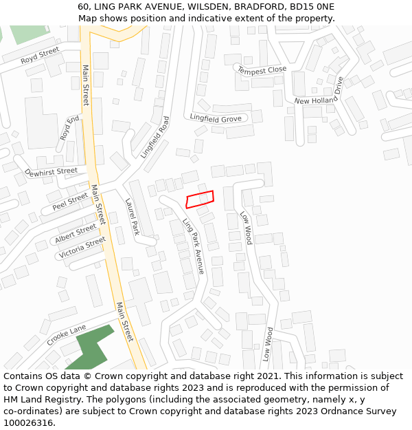 60, LING PARK AVENUE, WILSDEN, BRADFORD, BD15 0NE: Location map and indicative extent of plot