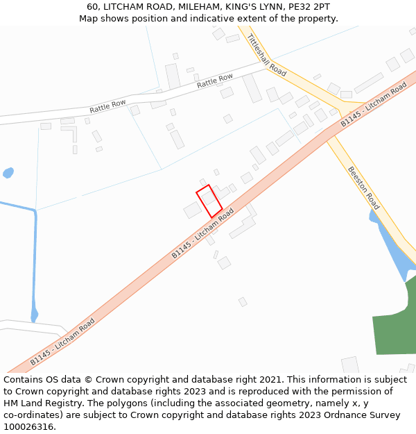 60, LITCHAM ROAD, MILEHAM, KING'S LYNN, PE32 2PT: Location map and indicative extent of plot