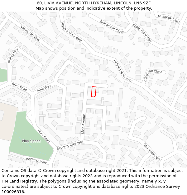 60, LIVIA AVENUE, NORTH HYKEHAM, LINCOLN, LN6 9ZF: Location map and indicative extent of plot