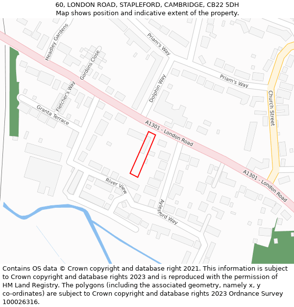 60, LONDON ROAD, STAPLEFORD, CAMBRIDGE, CB22 5DH: Location map and indicative extent of plot