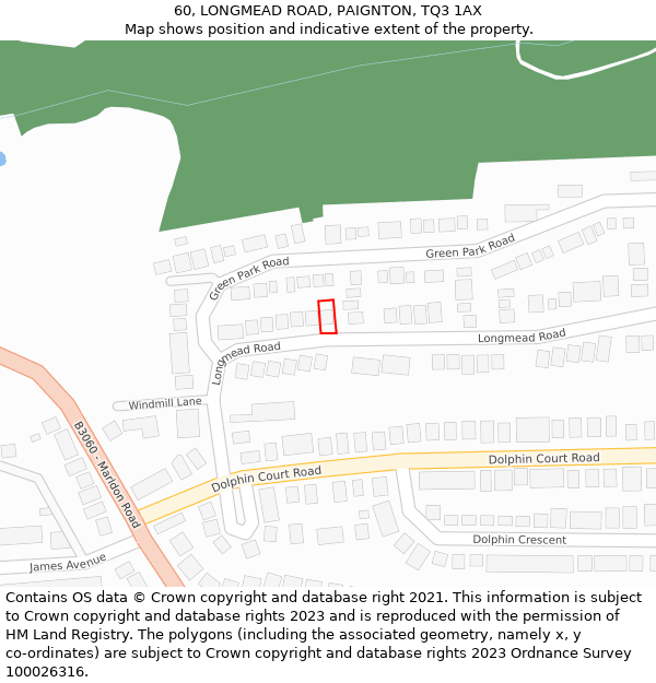 60, LONGMEAD ROAD, PAIGNTON, TQ3 1AX: Location map and indicative extent of plot