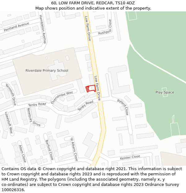 60, LOW FARM DRIVE, REDCAR, TS10 4DZ: Location map and indicative extent of plot