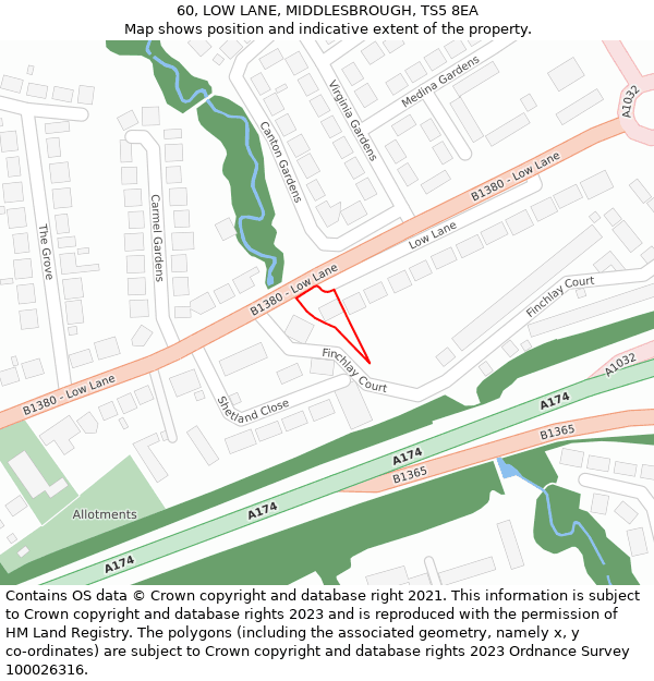60, LOW LANE, MIDDLESBROUGH, TS5 8EA: Location map and indicative extent of plot