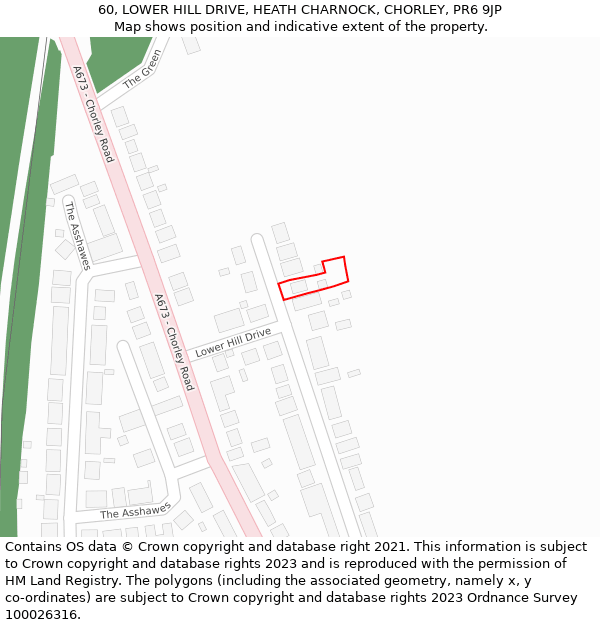 60, LOWER HILL DRIVE, HEATH CHARNOCK, CHORLEY, PR6 9JP: Location map and indicative extent of plot