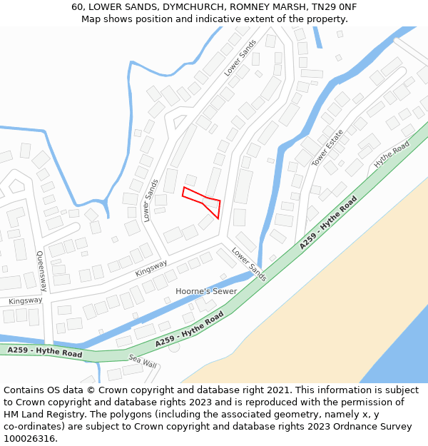 60, LOWER SANDS, DYMCHURCH, ROMNEY MARSH, TN29 0NF: Location map and indicative extent of plot