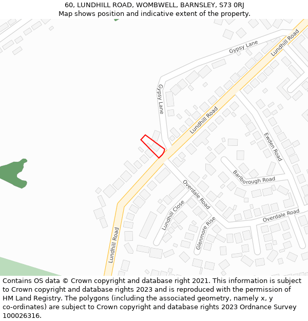 60, LUNDHILL ROAD, WOMBWELL, BARNSLEY, S73 0RJ: Location map and indicative extent of plot