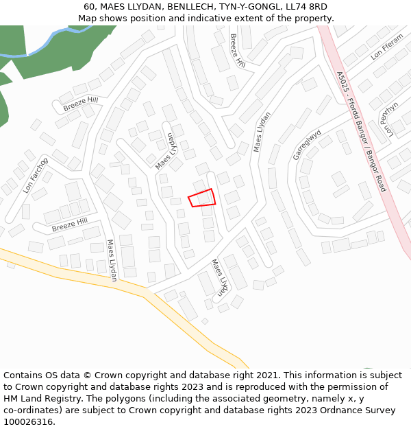 60, MAES LLYDAN, BENLLECH, TYN-Y-GONGL, LL74 8RD: Location map and indicative extent of plot