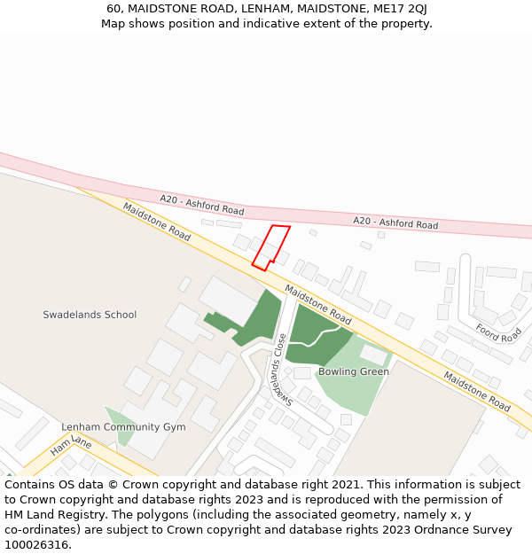 60, MAIDSTONE ROAD, LENHAM, MAIDSTONE, ME17 2QJ: Location map and indicative extent of plot