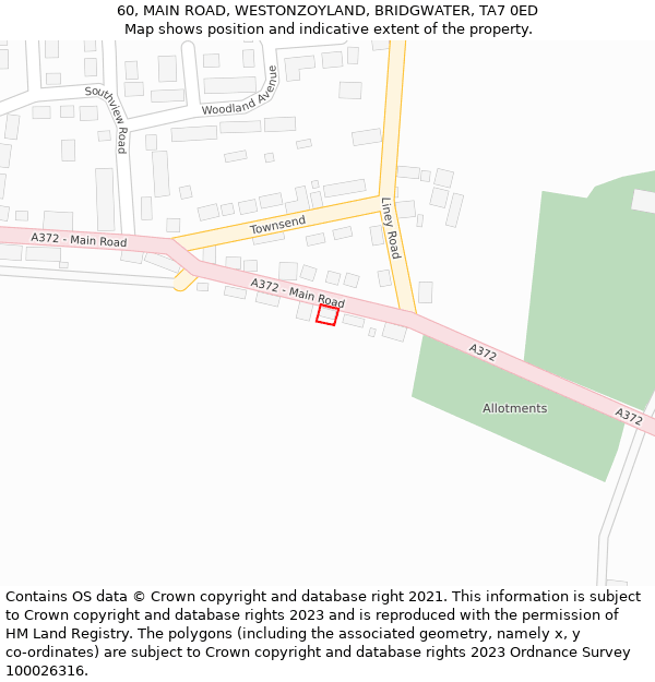 60, MAIN ROAD, WESTONZOYLAND, BRIDGWATER, TA7 0ED: Location map and indicative extent of plot