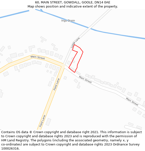 60, MAIN STREET, GOWDALL, GOOLE, DN14 0AE: Location map and indicative extent of plot