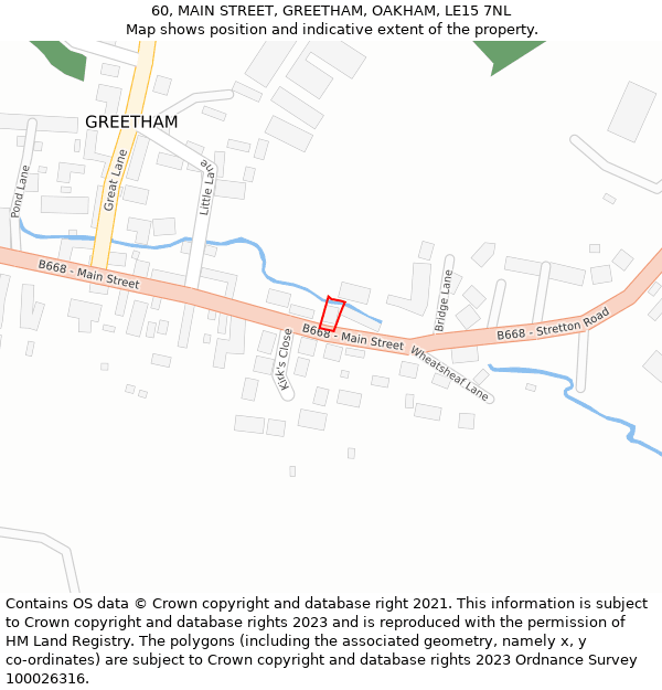 60, MAIN STREET, GREETHAM, OAKHAM, LE15 7NL: Location map and indicative extent of plot