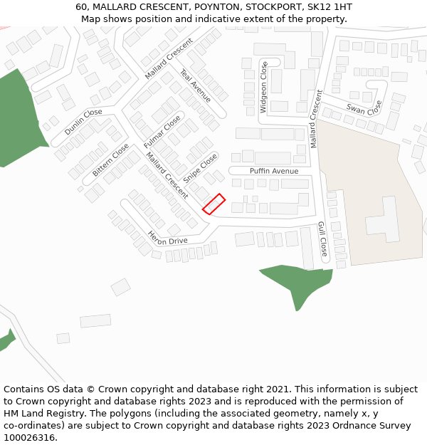 60, MALLARD CRESCENT, POYNTON, STOCKPORT, SK12 1HT: Location map and indicative extent of plot