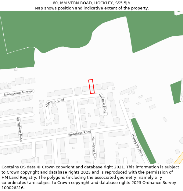 60, MALVERN ROAD, HOCKLEY, SS5 5JA: Location map and indicative extent of plot