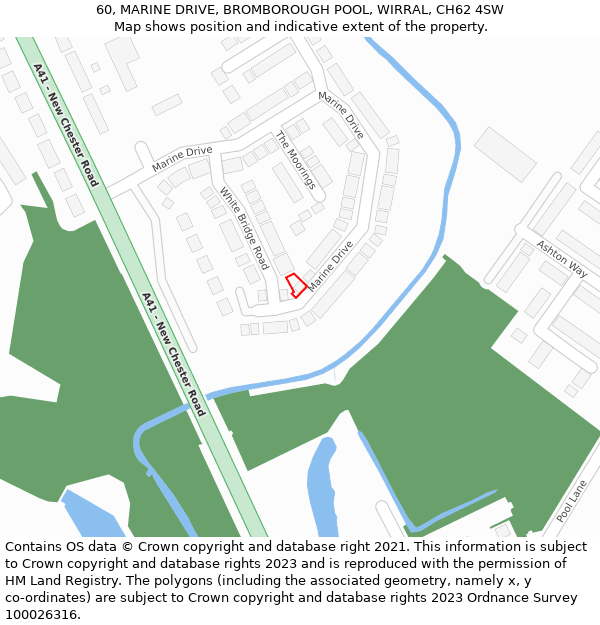 60, MARINE DRIVE, BROMBOROUGH POOL, WIRRAL, CH62 4SW: Location map and indicative extent of plot