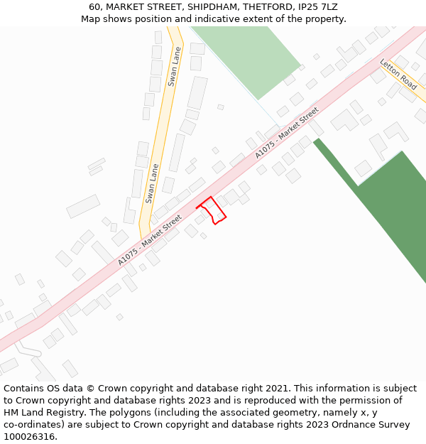 60, MARKET STREET, SHIPDHAM, THETFORD, IP25 7LZ: Location map and indicative extent of plot