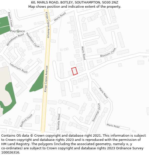 60, MARLS ROAD, BOTLEY, SOUTHAMPTON, SO30 2NZ: Location map and indicative extent of plot