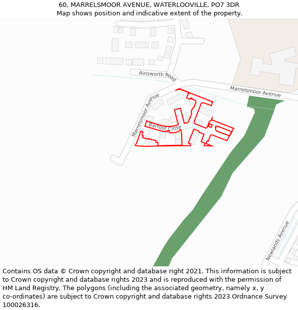 60, MARRELSMOOR AVENUE, WATERLOOVILLE, PO7 3DR: Location map and indicative extent of plot