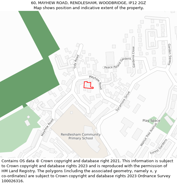 60, MAYHEW ROAD, RENDLESHAM, WOODBRIDGE, IP12 2GZ: Location map and indicative extent of plot