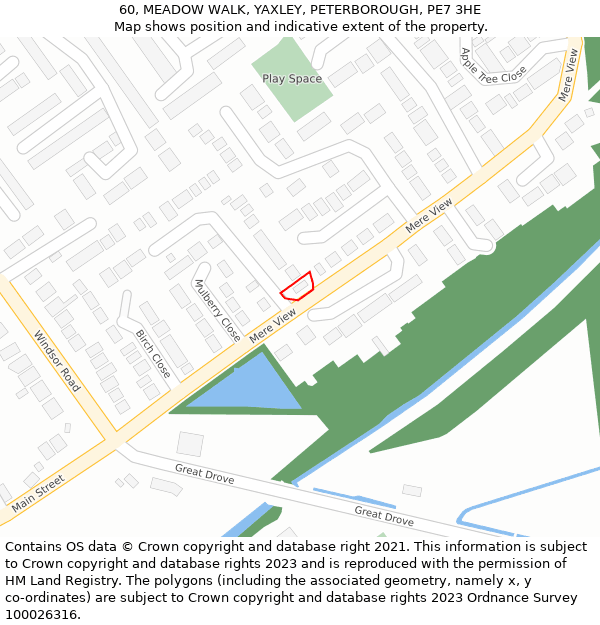 60, MEADOW WALK, YAXLEY, PETERBOROUGH, PE7 3HE: Location map and indicative extent of plot