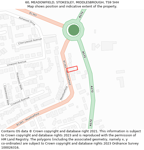 60, MEADOWFIELD, STOKESLEY, MIDDLESBROUGH, TS9 5HH: Location map and indicative extent of plot