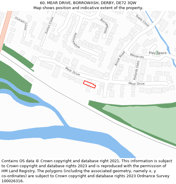 60, MEAR DRIVE, BORROWASH, DERBY, DE72 3QW: Location map and indicative extent of plot