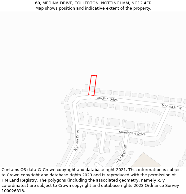 60, MEDINA DRIVE, TOLLERTON, NOTTINGHAM, NG12 4EP: Location map and indicative extent of plot