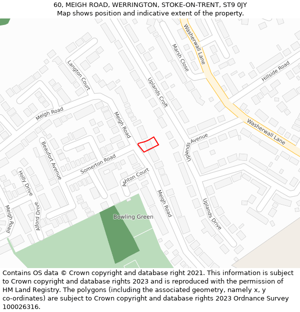 60, MEIGH ROAD, WERRINGTON, STOKE-ON-TRENT, ST9 0JY: Location map and indicative extent of plot