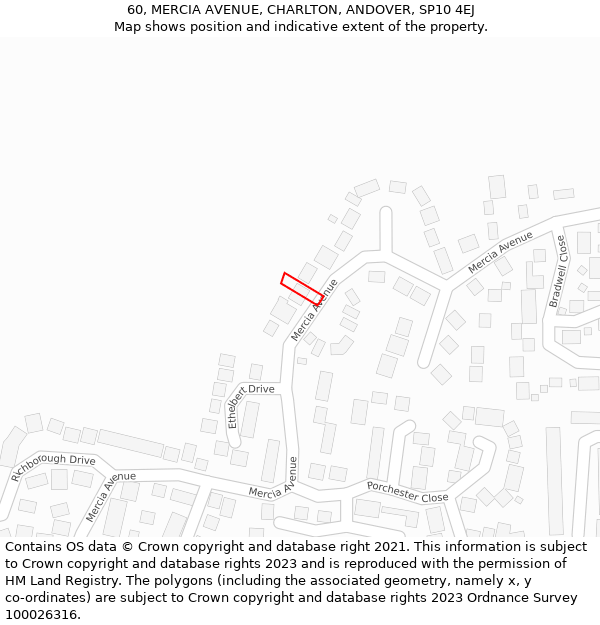 60, MERCIA AVENUE, CHARLTON, ANDOVER, SP10 4EJ: Location map and indicative extent of plot