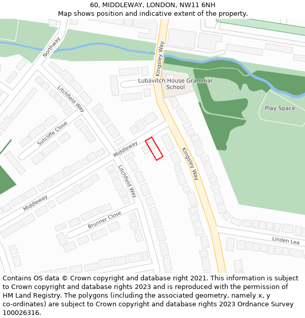 60, MIDDLEWAY, LONDON, NW11 6NH: Location map and indicative extent of plot