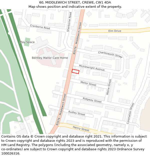 60, MIDDLEWICH STREET, CREWE, CW1 4DA: Location map and indicative extent of plot