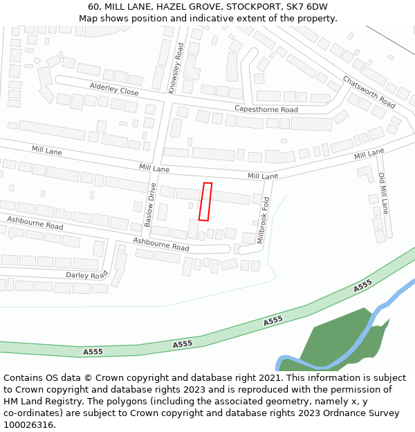 60, MILL LANE, HAZEL GROVE, STOCKPORT, SK7 6DW: Location map and indicative extent of plot