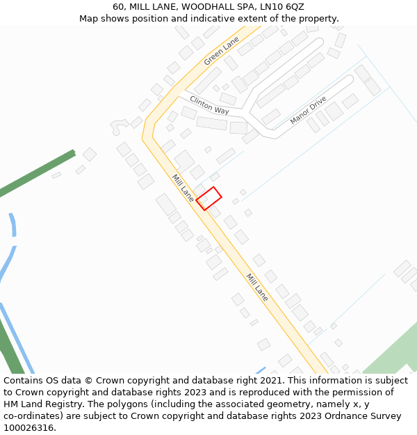 60, MILL LANE, WOODHALL SPA, LN10 6QZ: Location map and indicative extent of plot