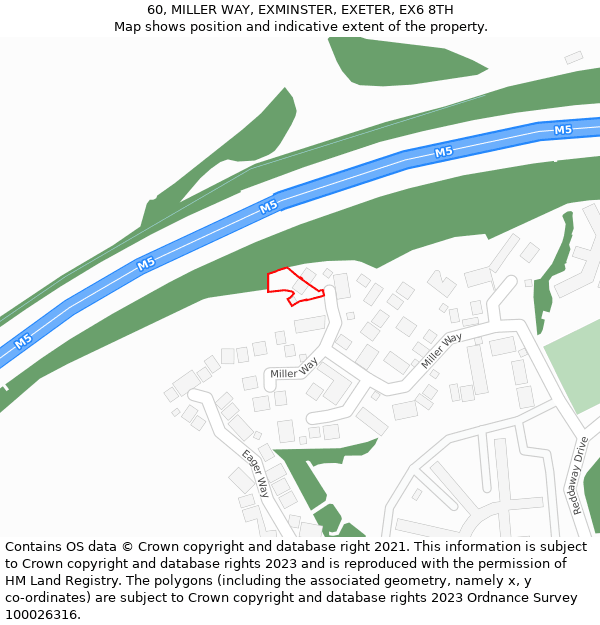 60, MILLER WAY, EXMINSTER, EXETER, EX6 8TH: Location map and indicative extent of plot