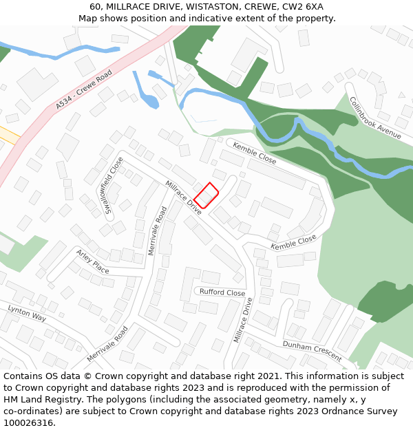 60, MILLRACE DRIVE, WISTASTON, CREWE, CW2 6XA: Location map and indicative extent of plot