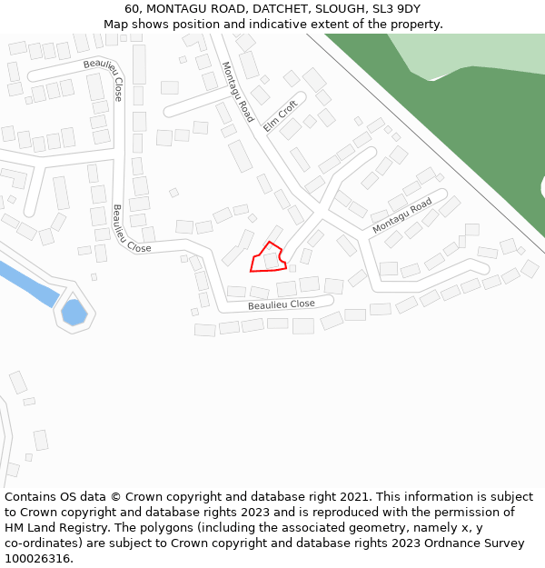 60, MONTAGU ROAD, DATCHET, SLOUGH, SL3 9DY: Location map and indicative extent of plot