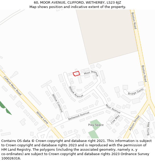 60, MOOR AVENUE, CLIFFORD, WETHERBY, LS23 6JZ: Location map and indicative extent of plot