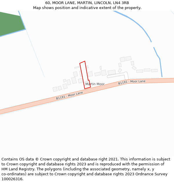 60, MOOR LANE, MARTIN, LINCOLN, LN4 3RB: Location map and indicative extent of plot